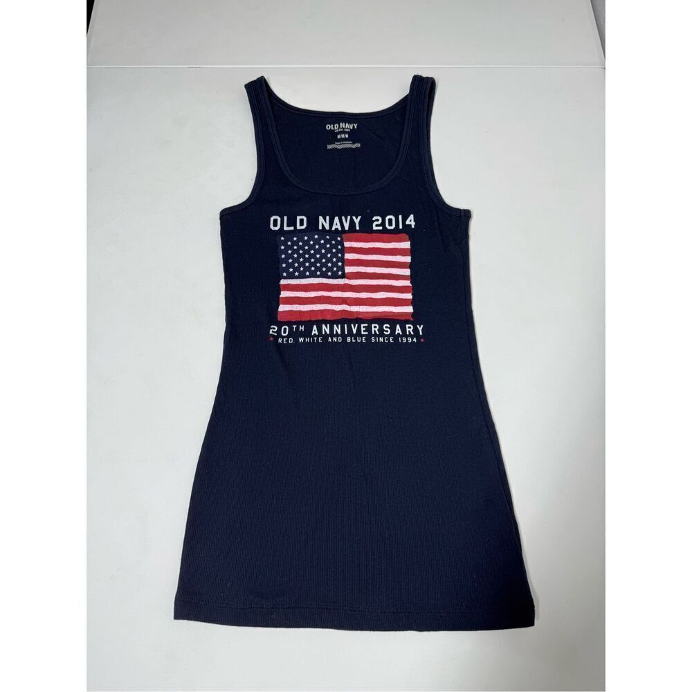 Vintage Old Navy Tank Mini Dress Cotton Blend Ribbed Patriotic Size M